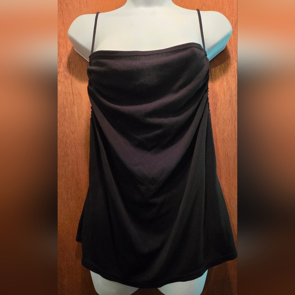 Banana Republic Black Ruched Side Adjustable Vintage Slinky Tank Top SzXL - Picture 2 of 6